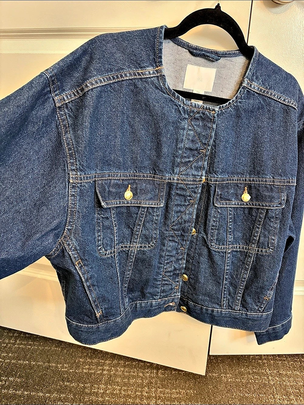 H&M Collarless Denim Jacket Blue Small - Picture 2 of 4